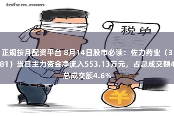 正规按月配资平台 8月14日股市必读：佐力药业（300181）当日主力资金净流入553.13万元，占总成交额4.6%