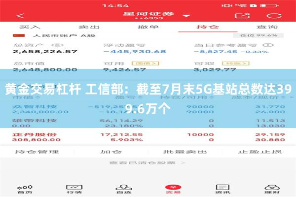 黄金交易杠杆 工信部：截至7月末5G基站总数达399.6万个